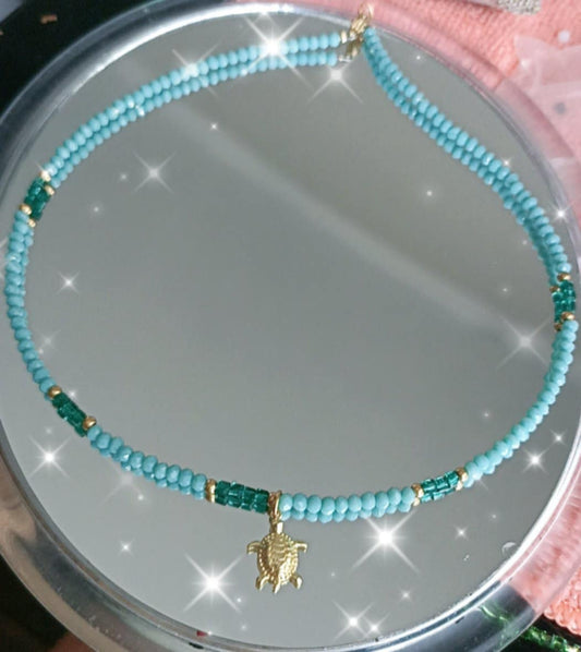Collar de murano turquesa y dije de tortuga