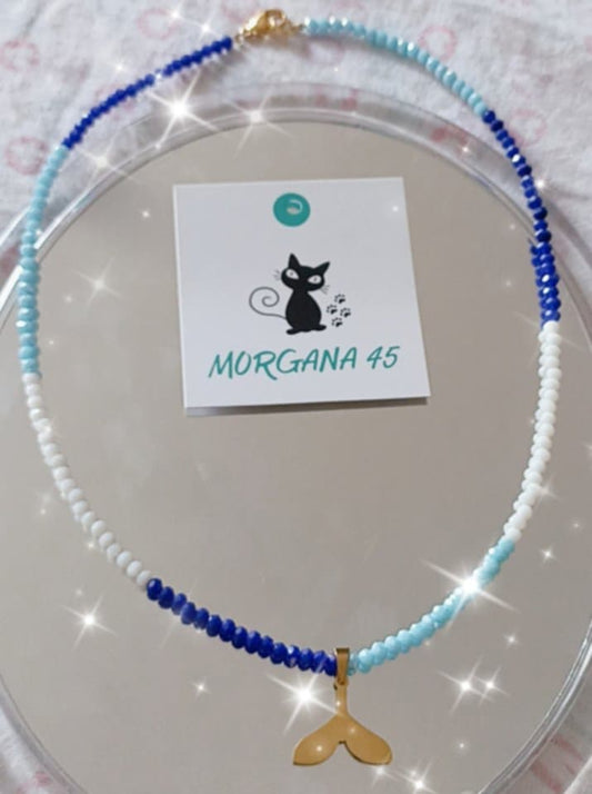 Collar en murano azul con dije colita de sirena